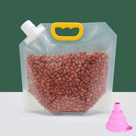 Grain Moisture-Proof Sealed Bag, 5/10 Pcs Resealable Washable Clear Grain Moisture-Proof Bags, Thicken Grain Storage Suction Bags with Funnel and Stickers, for Food Storage