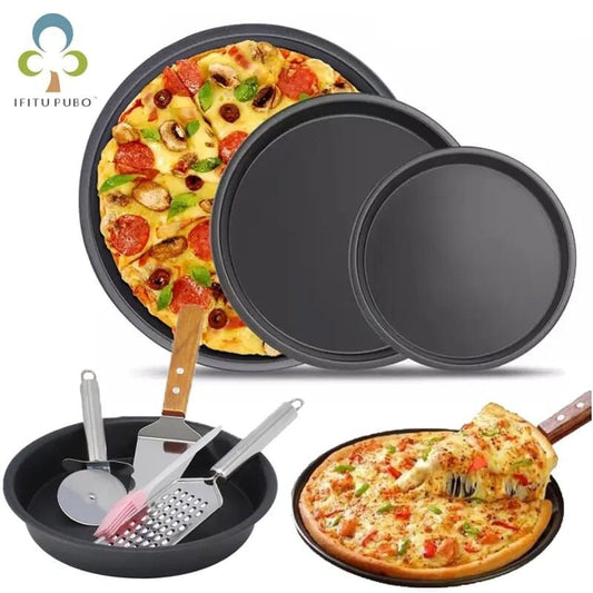 Round Pizza Plate Pizza Pan Deep Dish Tray Carbon Steel Non-stick Pack of 3