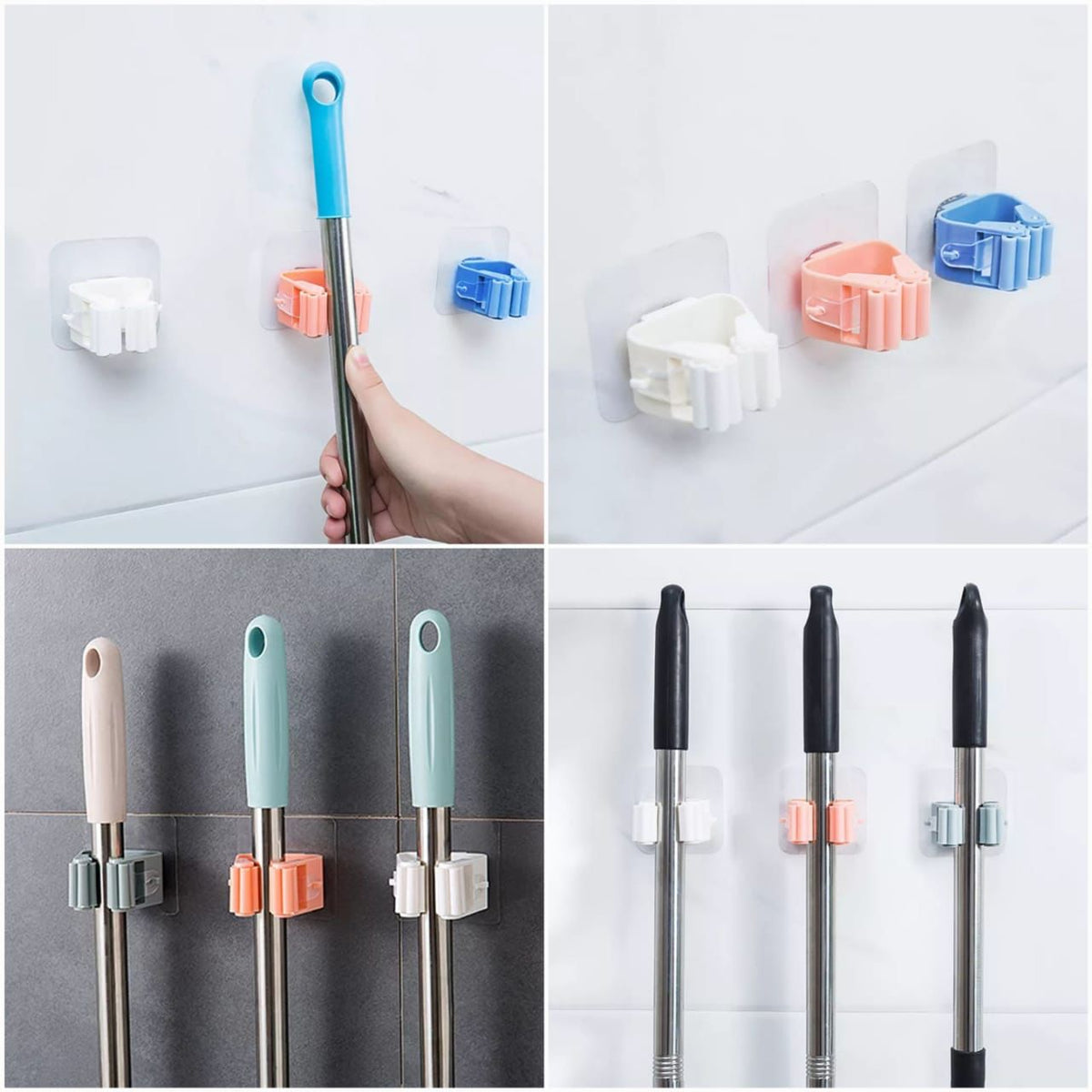 Bathroom shelf Mop hanger self-adhesive and reusable non-drilling mop rack wall-mounted broom storage