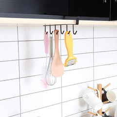 6 Hooks Under Shelf Cup Holder Mutifunctional Kitchen Utensil Rack for Hanging - Black
