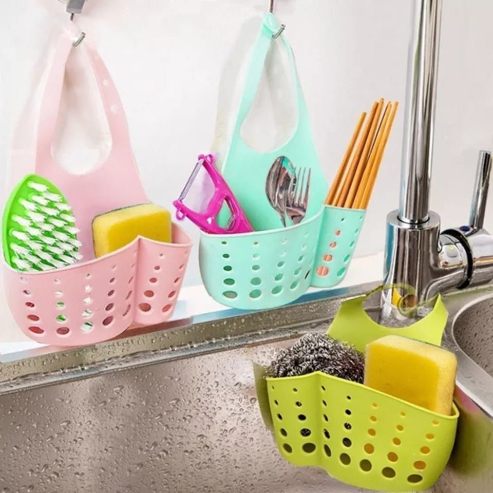 PVC Rubber Kitchen Sink Caddy Sponge Holder Organizer and Bathroom Hanging Strainer Storage Holder Bag Draining Rack