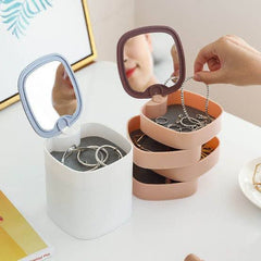 360 Degree Rotation Earrings Case With Mirror 4 Layer Jewelry Box