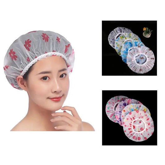 Shower Cap Waterproof Bath Cap Elastic Reusable Bathing Hair Cap Elastic Band Bath Hair Hat for Women Ladies Spa Salon