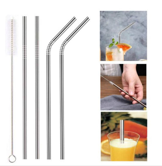 Reusable Stainless Steel Drinking Straw With Cleaner Brush Kitchen Kit