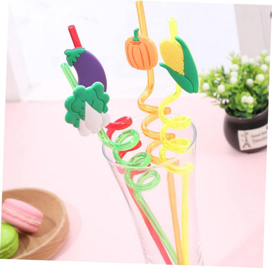 Cocktail Decorations for Drinks Plastic Straws Cocktail Straws Party Straw Decorative Straws Vegetable Party Favors Juice Drinking Straws