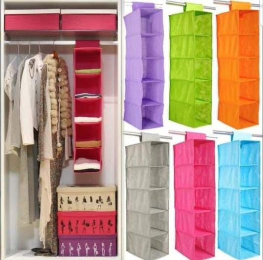 5 Shelf Portable Foldable Hanging Wardrobe Section Storage Organizer