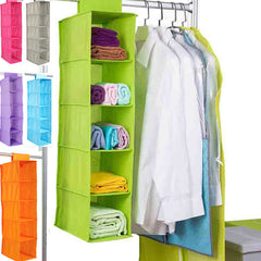 5 Shelf Portable Foldable Hanging Wardrobe Section Storage Organizer