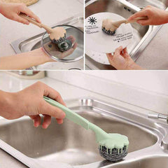 Cleaning Scrubber, Cleaning Brush Handle Steel Ball Wash Pot Kettle Pan Dish Kitchen Bathroom Tool