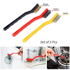 3 Pc Mini Wire Brush Cleaning Tool Kit Brass, Nylon, Stainless Steel Bristles (Multicolor)