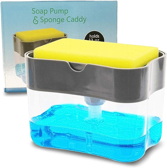 Dish Washing Soap Dispenser,Soap Dispenser Sponge Holder 2 in1push-type Automatic Liquid Box, scouring pad, Dish Washing Brush and soap Liquid