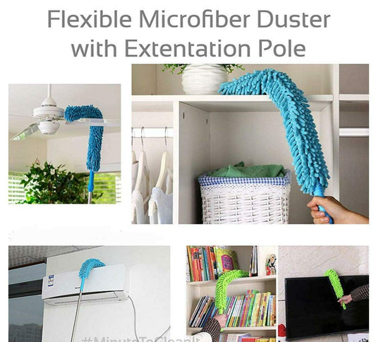 Multipurpose Microfiber Bendable Feather Duster Broom with Extendable Long Steel Handle for Cleaning Ceiling Fan, Flexible Brush for Home Interior, Car and Office