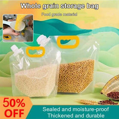 Grain Moisture-Proof Sealed Bag, 5/10 Pcs Resealable Washable Clear Grain Moisture-Proof Bags, Thicken Grain Storage Suction Bags with Funnel and Stickers, for Food Storage