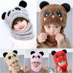 Baby Cap Set Velvet Cartoon Panda Rabbit Baby Head Cover Warm Neck Collar Kids Beanies Sets
