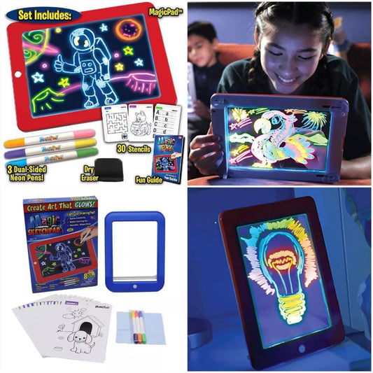 3D Magic Drawing Board Creative Kids Children Pen LED Lights Glow Art Sketchpad
