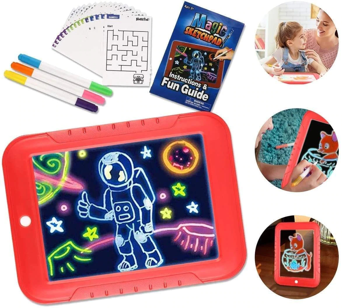 3D Magic Drawing Board Creative Kids Children Pen LED Lights Glow Art Sketchpad